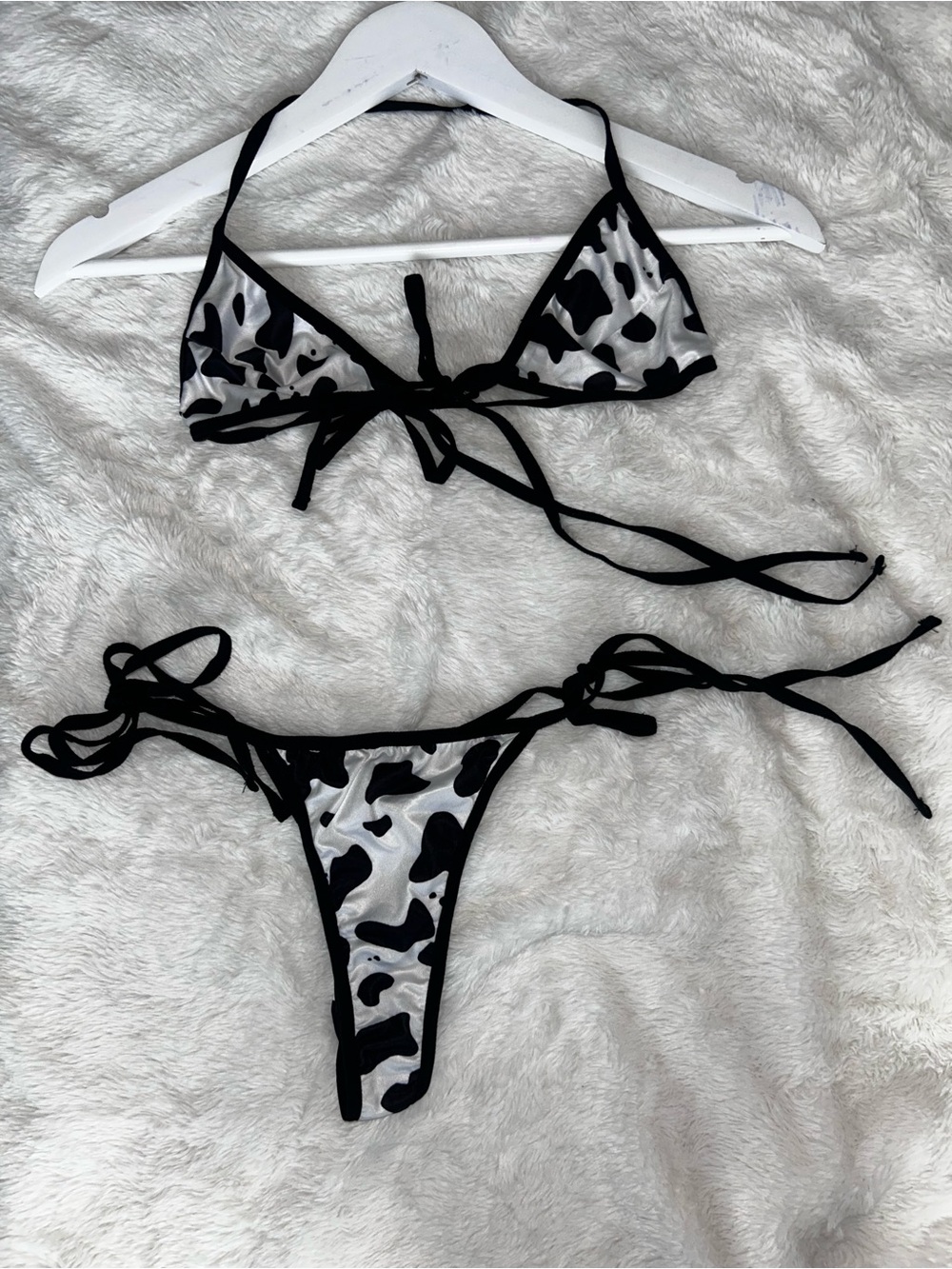 Princess Polly Brown & White Cow Print Triangle Bikini Set